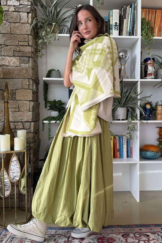 Paloma Bubble Hem Midi Skirt Olive